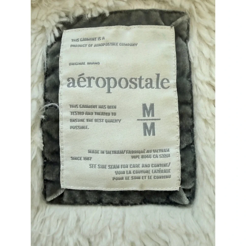 Y2K Aeropostale Aero New York Sherpa Lined Zip Up Hoodie Gray Medium